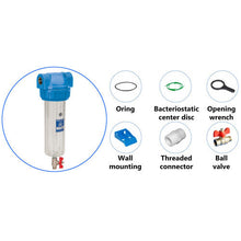 (3/4 Inch BSP Thread) Single 10 Inch Long Empty Transparent Water Filter Housing Set with Ball Valve