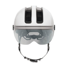ABUS HUD-Y ACE city helmet - stylish bike helmet with visor and magnetic, rechargeable rear LED light - for men and women