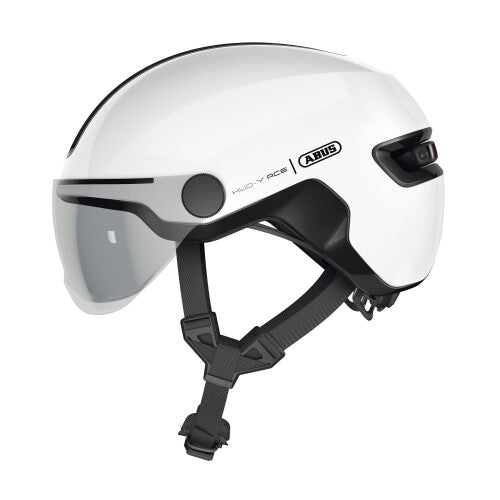 ABUS HUD-Y ACE city helmet - stylish bike helmet with visor and magnetic, rechargeable rear LED light - for men and women