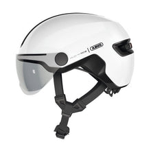 ABUS HUD-Y ACE city helmet - stylish bike helmet with visor and magnetic, rechargeable rear LED light - for men and women