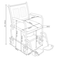 Aidapt Wheeled Commode,Height Adjustable,Mobile,4 Braked Castors,7.5Litre Potty,Removable Armrests,Wheel Over Standard WC,Padded Seat&Back