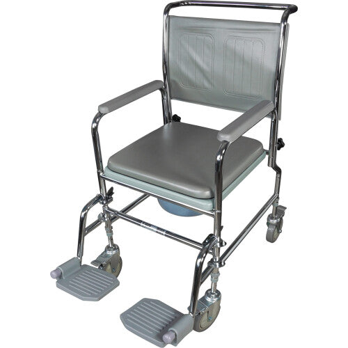Aidapt Wheeled Commode,Height Adjustable,Mobile,4 Braked Castors,7.5Litre Potty,Removable Armrests,Wheel Over Standard WC,Padded Seat&Back