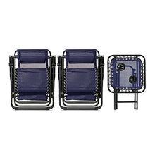 Amazon Basics Zero Gravity Alloy Steel Chair with Side Table For Relaxing, Cup Holders,Reclining,Foldable, Set of 2, Blue