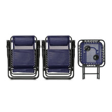 Amazon Basics Zero Gravity Alloy Steel Chair with Side Table For Relaxing, Cup Holders,Reclining,Foldable, Set of 2, Blue