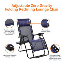 Amazon Basics Zero Gravity Alloy Steel Chair with Side Table For Relaxing, Cup Holders,Reclining,Foldable, Set of 2, Blue