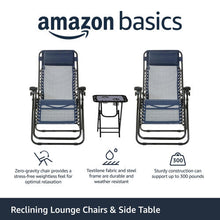 Amazon Basics Zero Gravity Alloy Steel Chair with Side Table For Relaxing, Cup Holders,Reclining,Foldable, Set of 2, Blue