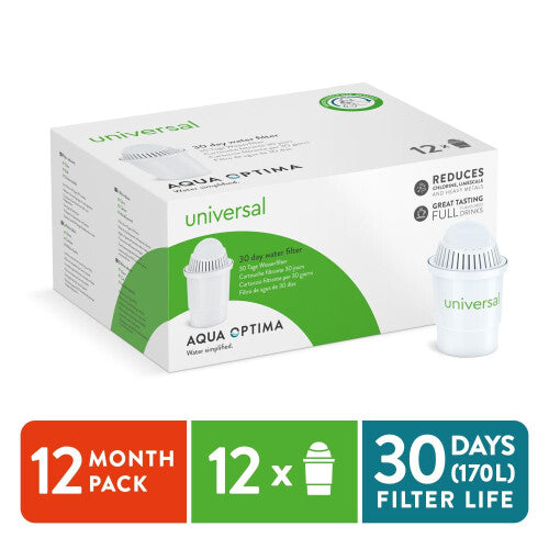 Aqua Optima Classic Style Water Filter Cartridges, 12 Pack