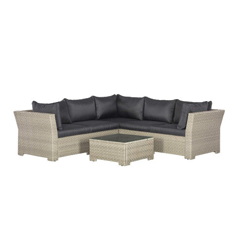 Backyard Furniture Chesterton Luxury 5 Seater Deepseating Rattan Garden Lounge Set with Cushions, Black, 230 x 146 x 67 cm *UPDATED fabric*, Black