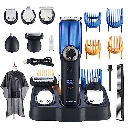 BarberBoss Beard Trimmer Men, Hair Clippers - Nose, Ear & Beard Grooming Set, Rechargeable, 39 Cutting Lengths, Precision Dial, QR-6082