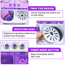 Display4top Electric Mini Portable Compact 3.6KG Capacity Washer Washing Machine Spin Dryer Laundry (Purple)