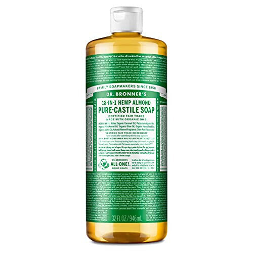 Dr Bronner's 18-in-1 Almond Pure-Castile Liquid Soap, Made with Organic Oils, Used for Face, Body, Hair, Laundry, Pets and Dishes