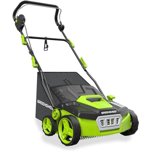 GreenSweep Electric Artificial Grass/Lawn Sweeper 1800W Vacuum 45L Collection Bag,5 Adjustable Heights, Foldable handle