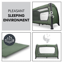 hauck Play N Relax Center Travel Cot, Dark Green - Fast Folding & Compact, with Changing Mat & Travel Bag, 120cm x 60cm, from Birth - 15kg