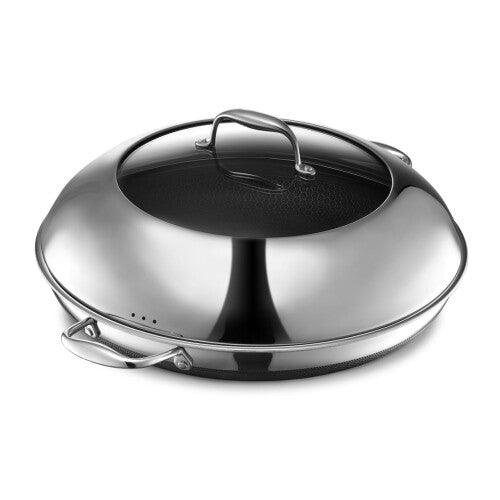 HexClad Hybrid Nonstick 35 cm Frying Pan with Steel Lid, Dishwasher and Oven Safe, Induction Ready, Compatible with All Cooktops