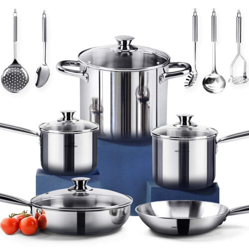 HOMI Chef 14-Piece Nickel Free Stainless Steel Cookware Set - Nickel Free Stainless Steel Pots and Pans Set