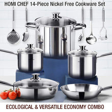 HOMI Chef 14-Piece Nickel Free Stainless Steel Cookware Set - Nickel Free Stainless Steel Pots and Pans Set