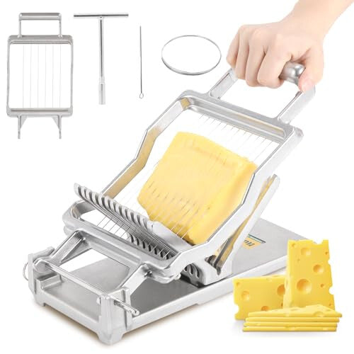 Huanyu Commercial Cheese Slicer with 1cm & 2cm Cutting Board Stainless Steel Cheese Cutter with Wire Multifunctional Wire Cutter for Cheese