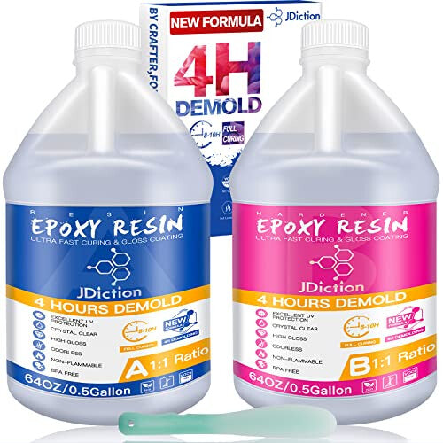 JDiction Fast Curing Epoxy Resin, 4 Hours Demold Upgrade Formula, 1gallon / 3.8L Fast Curing