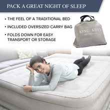 King Koil Size Luxury Raised Air Mattress - Best Inflatable Airbed With Built-In Pump - Elevated Raised Air Mattress Quilt Top Queen Beige