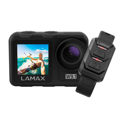 LAMAX W9.1 Waterproof Sport Action Camera 4K 60 fps Camcorder with Dual Display, Stabilization, 21 Accessories, Wi-Fi, Slow Motion