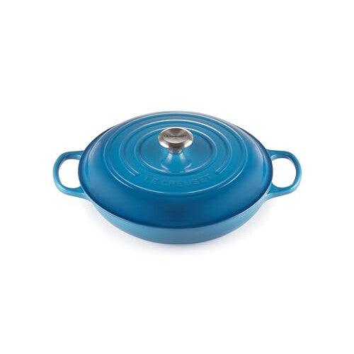 Le Creuset Signature Enamelled Cast Iron Shallow Casserole Dish With Lid, 30 cm, 3.2 Litres, Marseille Blue, 211803020