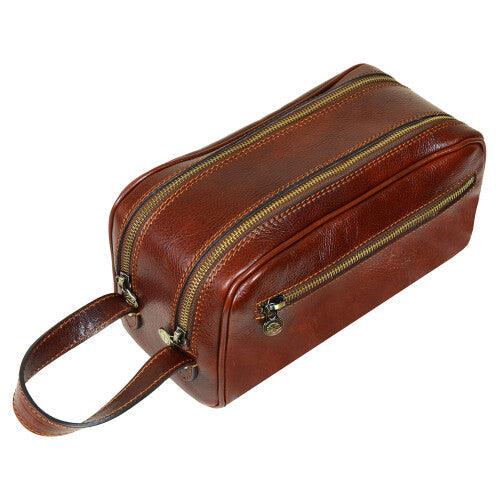 Leather Cosmetic Bag Toiletry Italian Classy Dopp Kit Brown - Time Resistance (Brown)