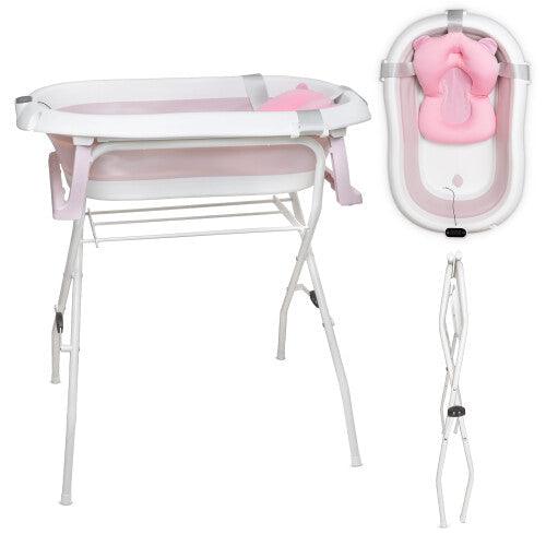 moovkee. Baby Bath Tub Frame 80 cm Foldable Bathtub with Thermometer Bath Cushion and Stand Safe for Babies Newborns
