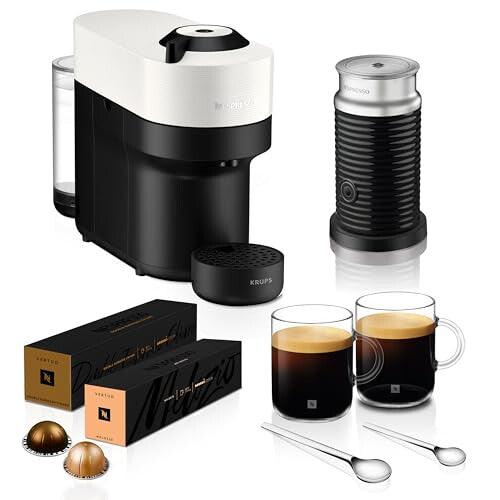 Nespresso Coffee Machine Baritsa Bundle includes Vertuo Pop White by Krups, Milk Frother, 2xNespresso Mugs