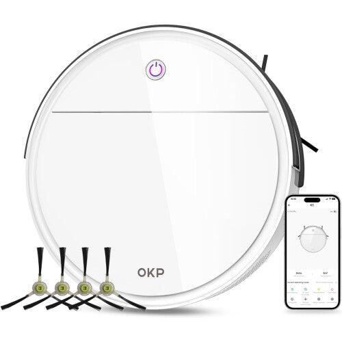 OKP Robot Vacuum Cleaner, WiFi/App Robotic Vacuum Cleaner with Schedule, Small Automatic Self-Charging Vacuum Cleaners for Flood Carpet Pet Hair