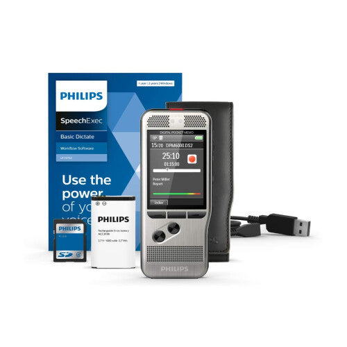 Philips PocketMemo Recorder SpeechExec DPM6000/02 Push Button Professional Dual Microphone Rechargeable Battery Colour Display