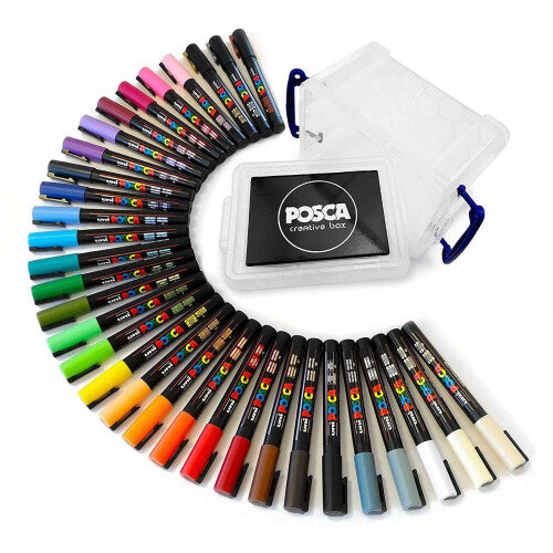Posca Colouring - PC-3M Full Range Set of 32 - In Clear Plastic Tub