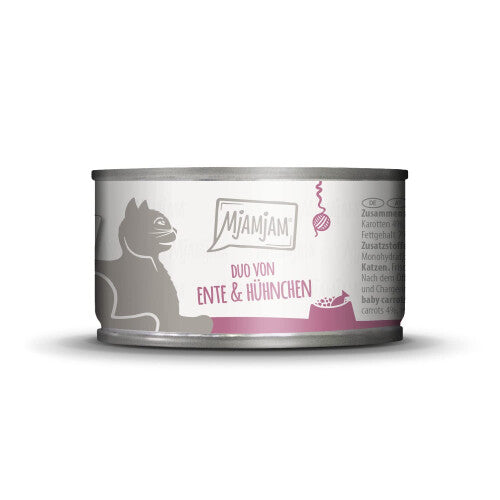 '- Premium wet food for cats - DUO of tender duck & juicy chicken on carrots, 6 pack (6 x 100 g), grain-free with extra meat