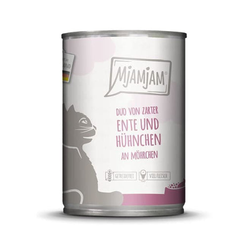 '- Premium wet food for cats - DUO of tender duck & juicy chicken on carrots, 6 pack (6 x 400 g), grain-free with extra meat