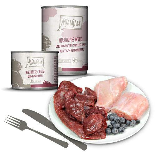 '- premium wet food for cats - hearty game & rabbit with fruity blueberries, pack of 6 (6 x 400 g), grain-free with extra meat