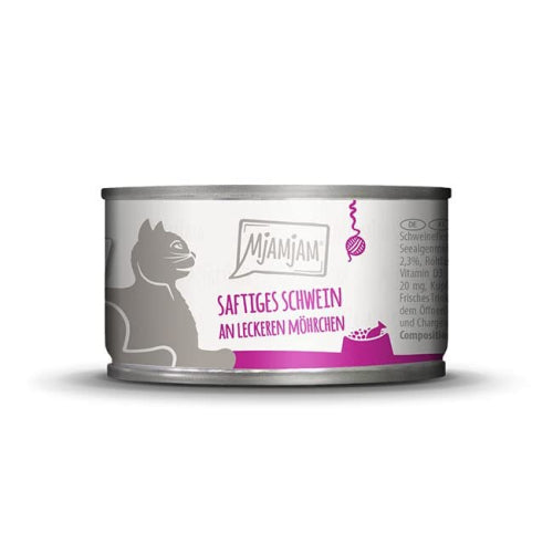 '- Premium wet food for cats - juicy pork on tasty carrots, 6 pack (6 x 100 g), grain-free with extra meat.