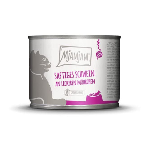 '- Premium wet food for cats - juicy pork on tasty carrots, 6 pack (6 x 200 g), grain-free with extra meat.