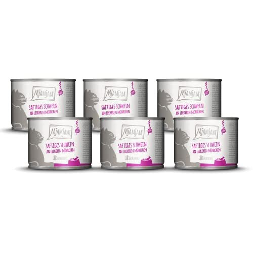 '- Premium wet food for cats - juicy pork on tasty carrots, 6 pack (6 x 200 g), grain-free with extra meat.