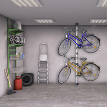 Relaxdays Telescoping Bike Stand for 2 Bicycles, Adjustable from 160 to 340 cm, Aluminium & Plastic, Extends Between Floor & Ceiling, Silver