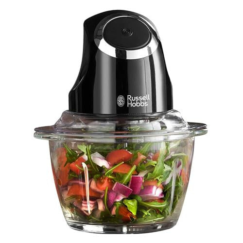Russell Hobbs Desire Electric Fruit & Vegetable Mini Chopper, 1L glass bowl with 500ml food capacity & storage lid, 200W, 24662