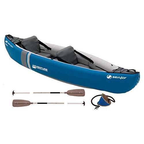 Sevylor inflatable canoe Adventure Kit - robust 2 person folding kayak incl. 2 paddles, foot pump, 314 x 88 cm