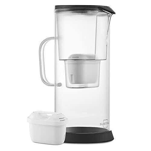 SILBERTHAL Glass Filtered Water Jug 2.7L | Large Water Filter Pitcher | 1 Filter Included