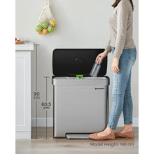 SONGMICS Kitchen Bin, 2 x 30L Stainless Steel Pedal Rubbish Bin with 15 Trash Bags, Recycling and Waste