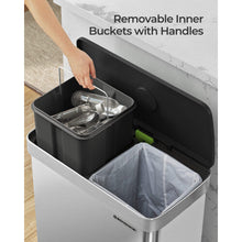SONGMICS Kitchen Bin, 2 x 30L Stainless Steel Pedal Rubbish Bin with 15 Trash Bags, Recycling and Waste