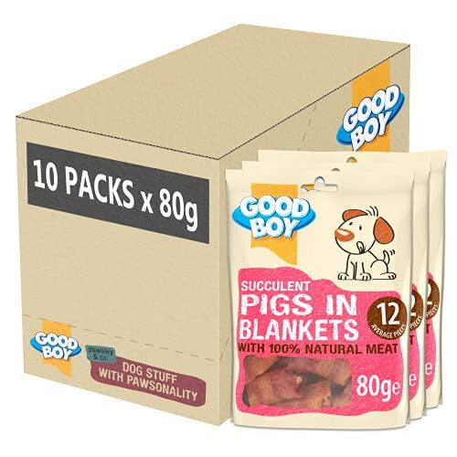 '- Succulent Pigs in Blankets - Dog Treats - Made With 100% Natural Meat - 80 Grams - Loved By Dogs All Year Round - Case of 10