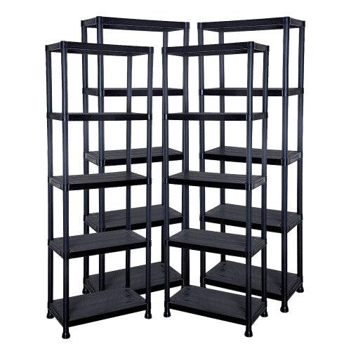 Taylor & Brown 4 x 5 Tier Heavy Duty Black Plastic Garage Storage Shelving 60cm Wide Shelves Shed Shelf Unit Home Office Pantry