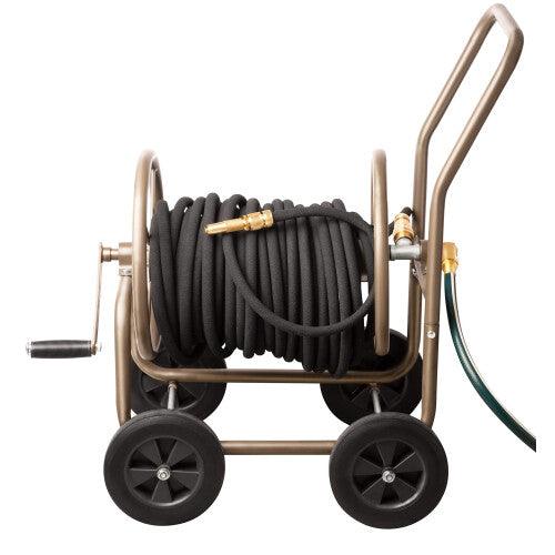 UPP All Metal 4-Wheel Garden Hose Reel Cart (with Protective Cover) | Can hold hose up to 60 m long I Hose Reel and Brass Hose
