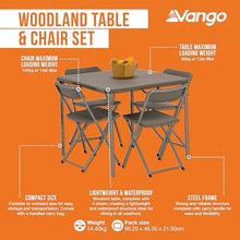Vango Woodland Portable Picnic Table Set, Collapsible Camping Table, Folding Table and 2 Chair Set, Camping Equipment, Garden Furniture