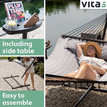 Vita5 Hammock with Stand and Sidetable – 2 Person Garden Hammocks with Cup Holder & Detachable Pillow
