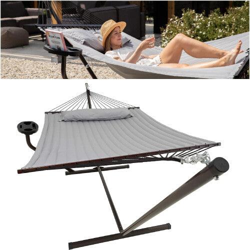 Vita5 Hammock with Stand and Sidetable – 2 Person Garden Hammocks with Cup Holder & Detachable Pillow