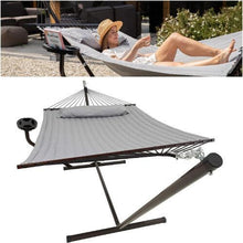 Vita5 Hammock with Stand and Sidetable – 2 Person Garden Hammocks with Cup Holder & Detachable Pillow